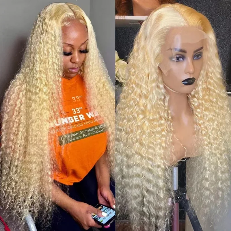 Wig with African-style small curls, 13*4 lace front, middle parting, long curly synthetic hair, high-temperature fiber cap