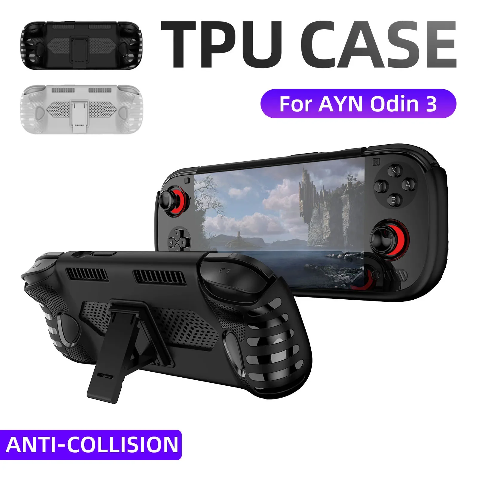 TPU Case for AYN Odin 3, Anti-Slip Ergonomic Grip Gaming Console Protective Cover Skin Shockproof Protective Odin3 Accessories