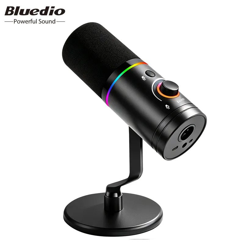 Bluedio Dynamic USB Gaming Streaming Microphone Premium Metal Microphone One‑Tap Noise Reduction & Mute & Real‑Time Monitor