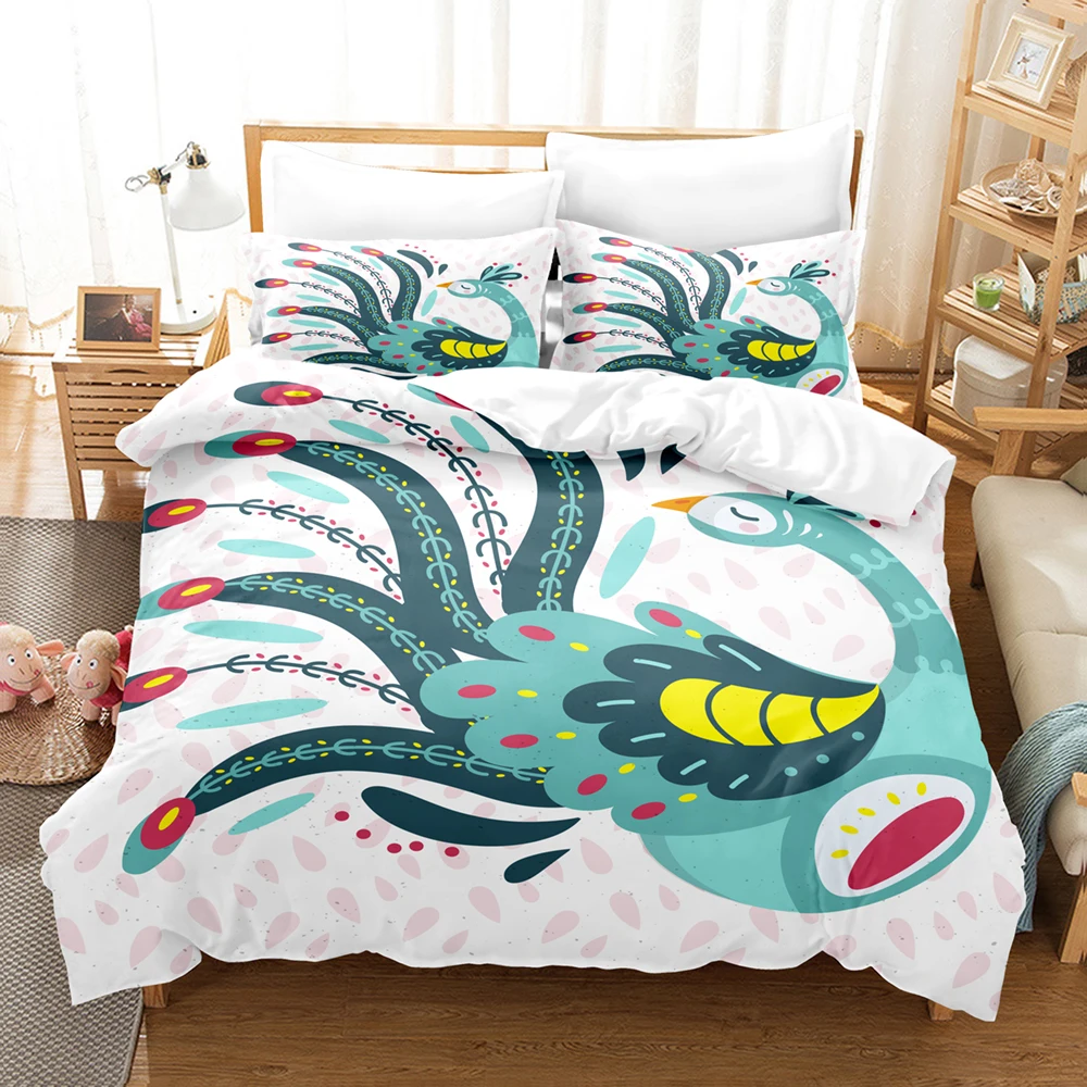 228x228 Bedding Set Adults Peafowl Duvet Cover Pillowcases Bed Cover Sets Twin Full Queen King Home Textile 100% Bamboo Fiber