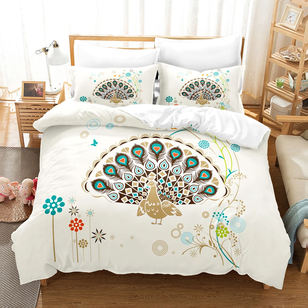 228x228 Bedding Set Adults Peafowl Duvet Cover Pillowcases Bed Cover Sets Twin Full Queen King Home Textile 100% Bamboo Fiber