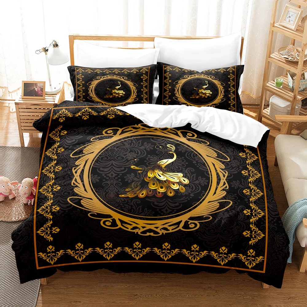 228x228 Bedding Set Adults Peafowl Duvet Cover Pillowcases Bed Cover Sets Twin Full Queen King Home Textile 100% Bamboo Fiber