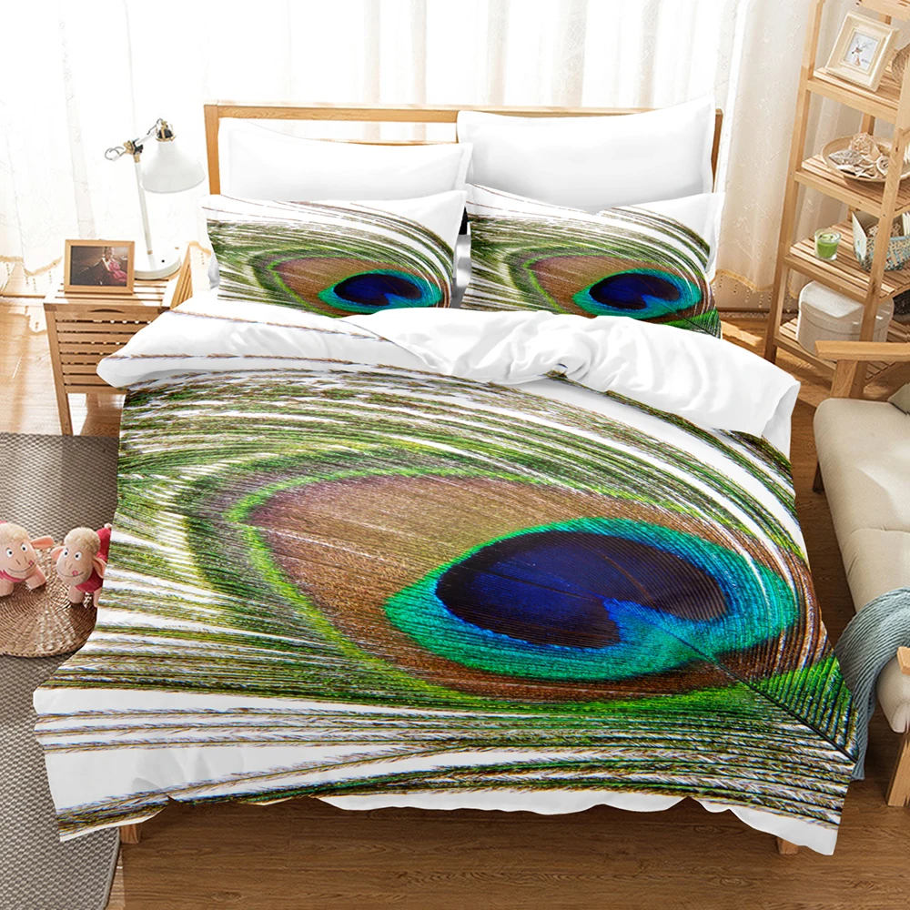 228x228 Bedding Set Adults Peafowl Duvet Cover Pillowcases Bed Cover Sets Twin Full Queen King Home Textile 100% Bamboo Fiber