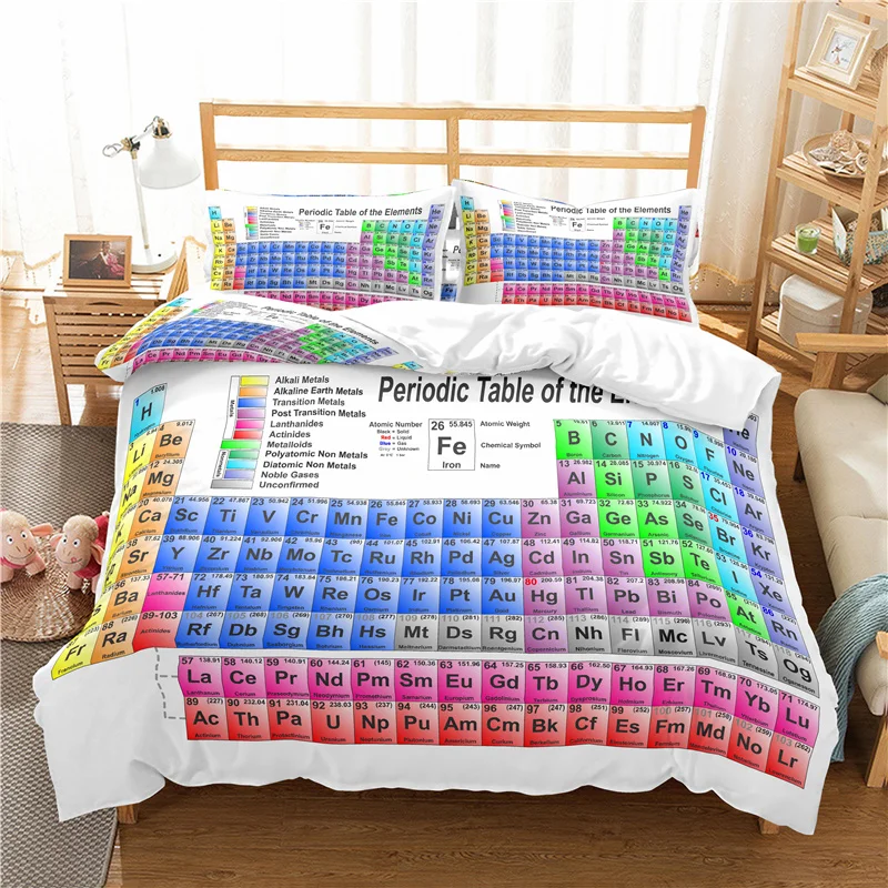 Periodic Table Of Elements Duvet Cover Science Bedding Set Microfiber Chemistry Lovers Learning Image For Kids Teens Adult Decor