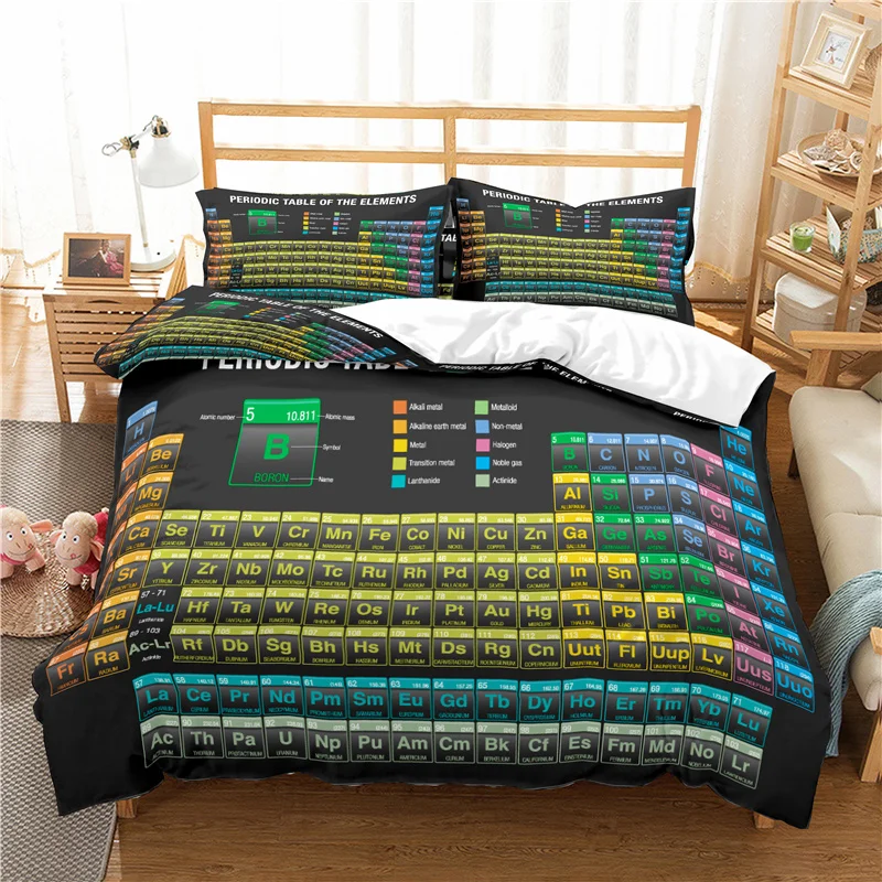 Periodic Table Of Elements Duvet Cover Science Bedding Set Microfiber Chemistry Lovers Learning Image For Kids Teens Adult Decor