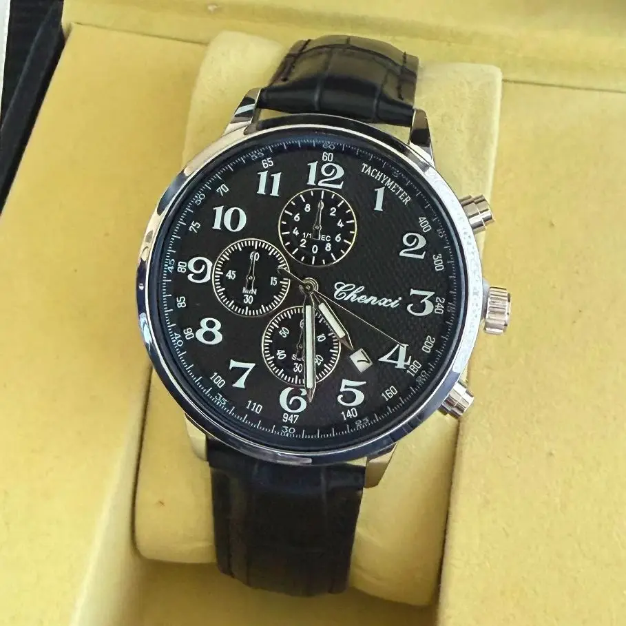 Premium Casual Brand Multi-Function Men's Watch Water-Resistant Luminous Date Chronograph Leather Strap Quartz Men's Wristwatch