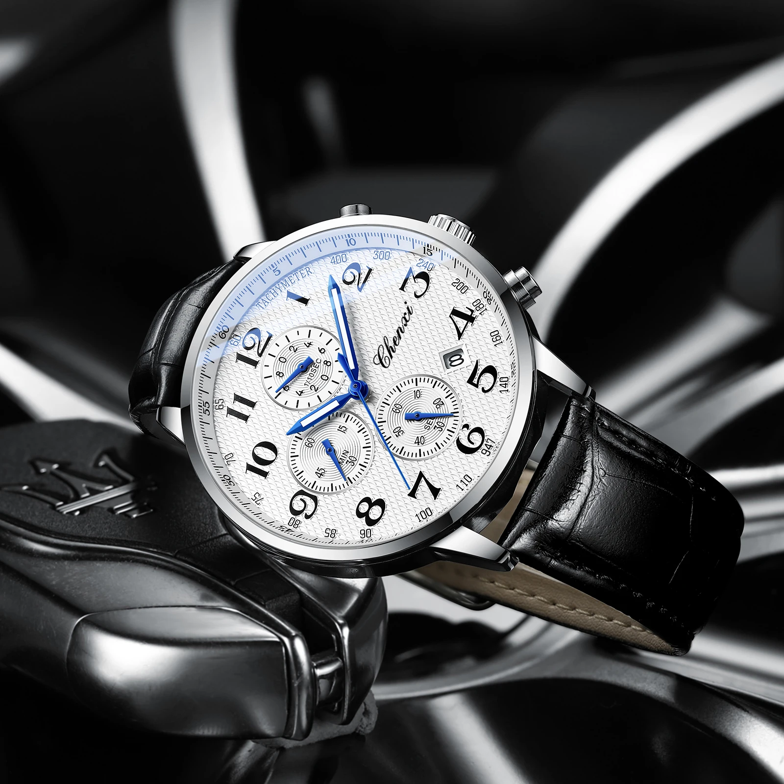 Premium Casual Brand Multi-Function Men's Watch Water-Resistant Luminous Date Chronograph Leather Strap Quartz Men's Wristwatch