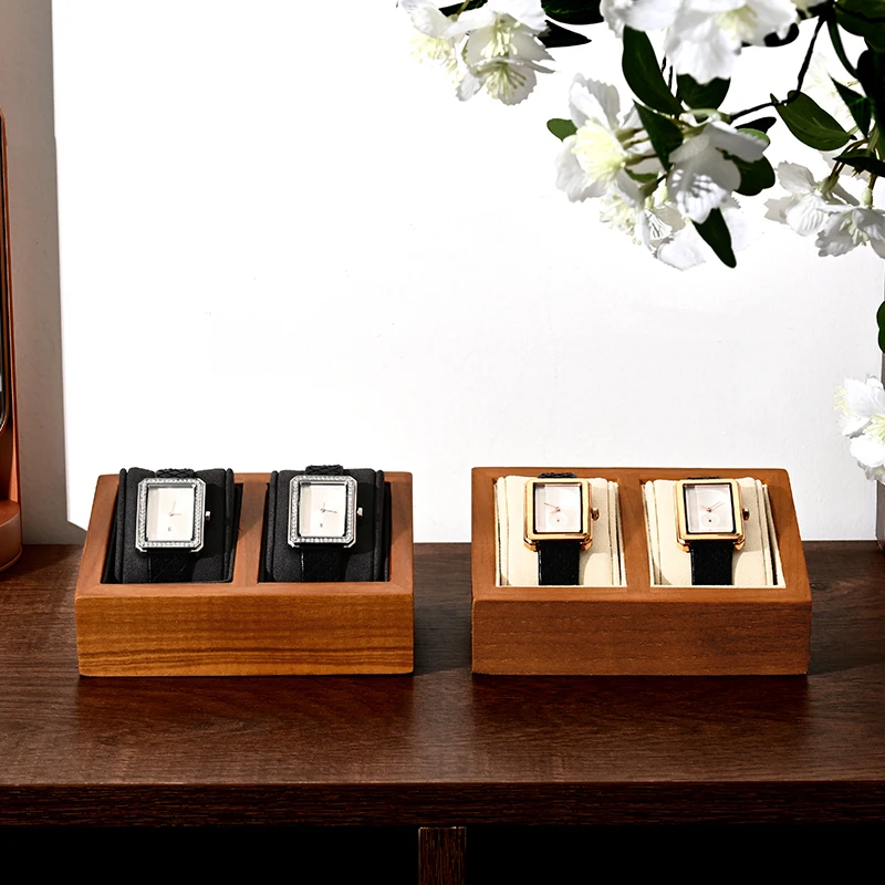 Premium Wooden Watch Display Stand Jewelry Storage Tray , Velvet Lined, Wood Organizer for Watches, Rings, Earrings & Bracelets