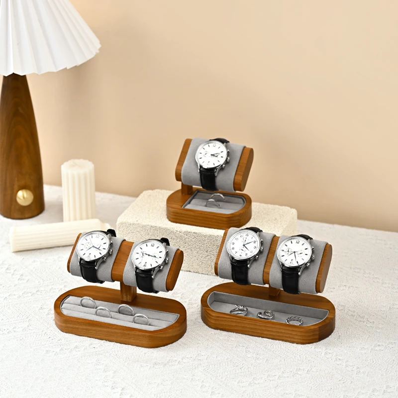 Premium Wooden Watch Display Stand Jewelry Storage Tray , Velvet Lined, Wood Organizer for Watches, Rings, Earrings & Bracelets
