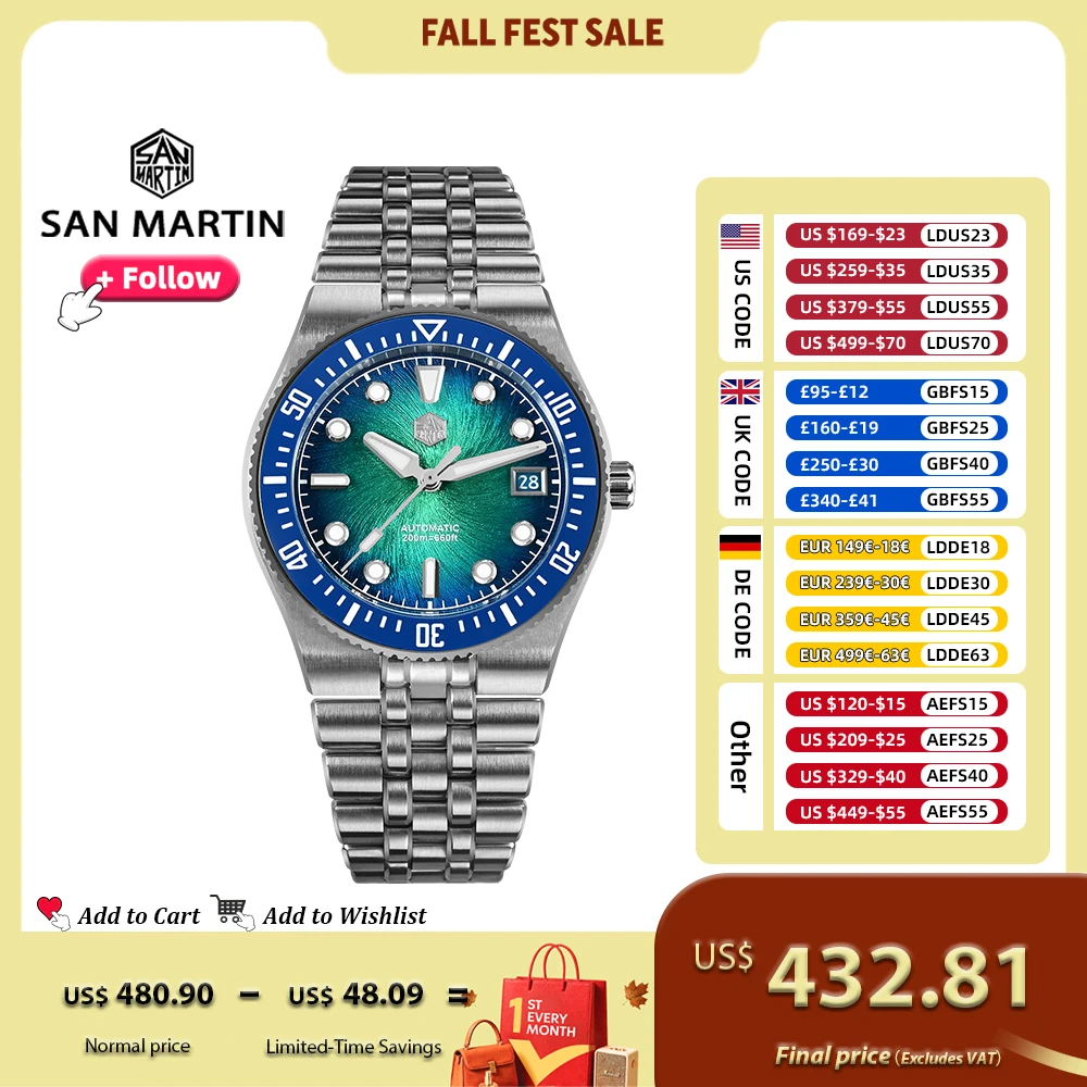San Martin SN0148 40mm Integrated Bracelet Diver Watch Enamel Dial Premium Miyota 9015 Automatic Mechanical Men Wristwatch 200m