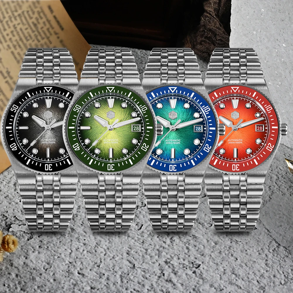 San Martin SN0148 40mm Integrated Bracelet Diver Watch Enamel Dial Premium Miyota 9015 Automatic Mechanical Men Wristwatch 200m