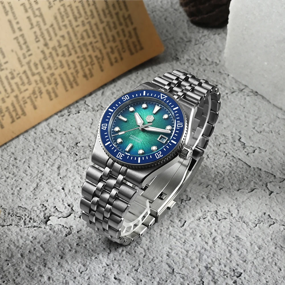 San Martin SN0148 40mm Integrated Bracelet Diver Watch Enamel Dial Premium Miyota 9015 Automatic Mechanical Men Wristwatch 200m