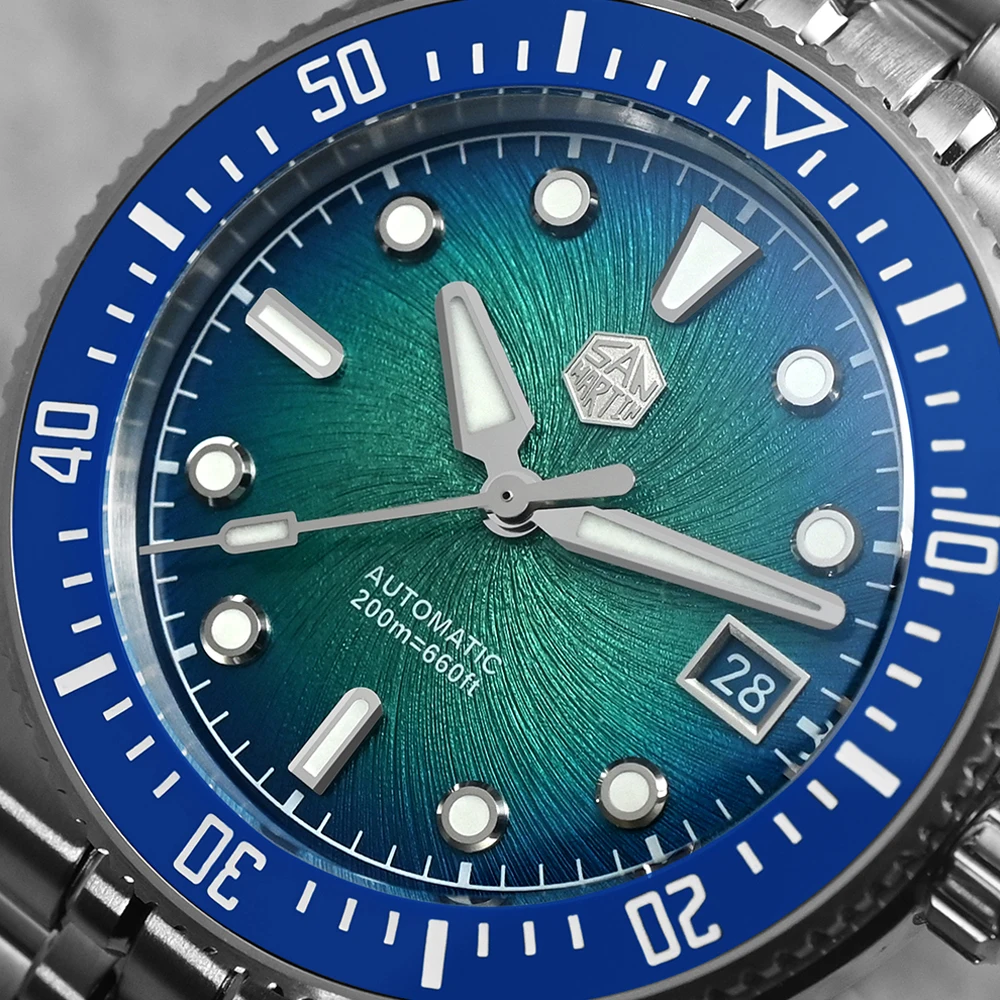 San Martin SN0148 40mm Integrated Bracelet Diver Watch Enamel Dial Premium Miyota 9015 Automatic Mechanical Men Wristwatch 200m