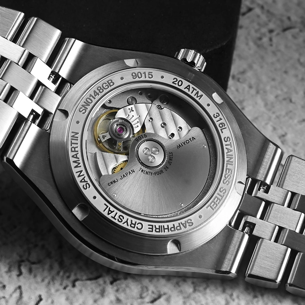 San Martin SN0148 40mm Integrated Bracelet Diver Watch Enamel Dial Premium Miyota 9015 Automatic Mechanical Men Wristwatch 200m