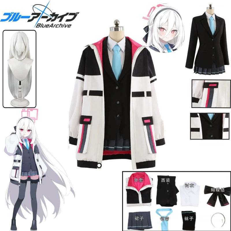 Blue Archive Cosplay Costume Kei Cute Coat Blazer JK Skirt Sailor Uniform Socks Tie Wig Battle Suit Full Set for Game Comic Con