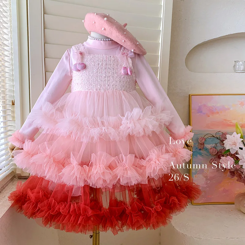 Girl's Little Fragrant Wind Vest Skirt Set 2026 Spring and Autumn New Sweet Beauty Baby Princess Yarn Skirt Two Piece Set