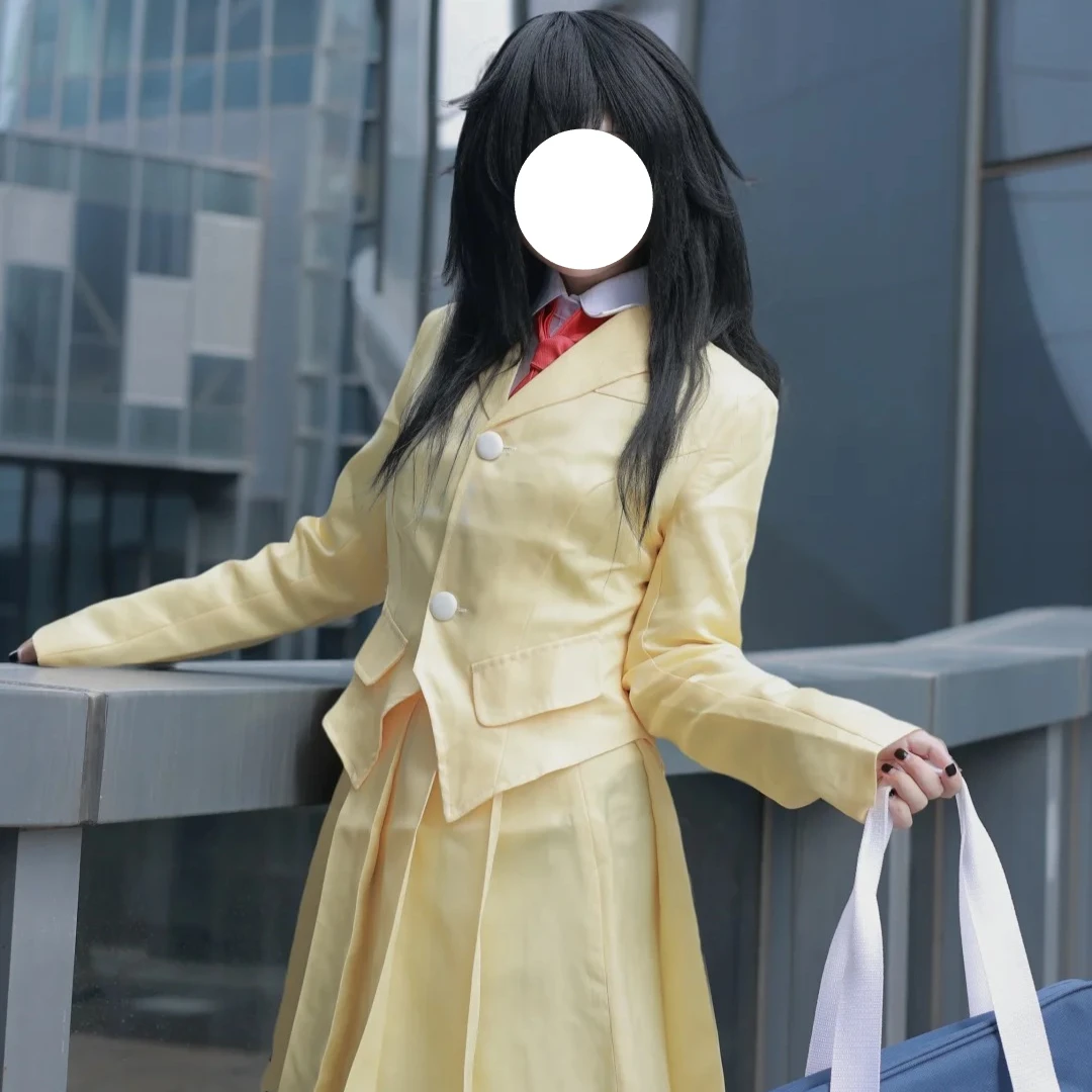 Anime WataMote Tomoko Kuroki Cosplay Japanese School Uniform Costume Cream Yellow Blazer White Shirt Red Tie Pleated Skirt Set