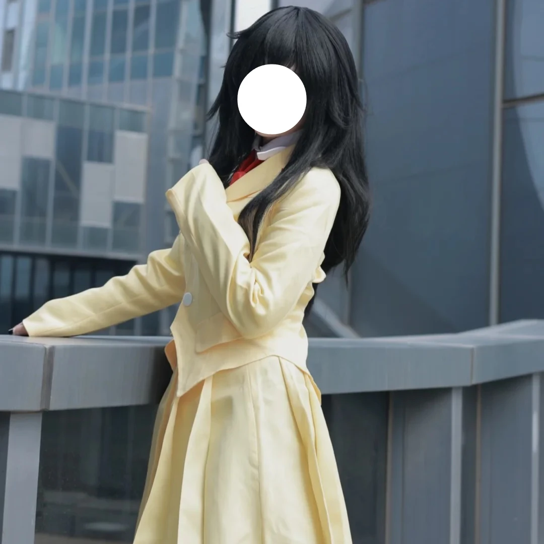 Anime WataMote Tomoko Kuroki Cosplay Japanese School Uniform Costume Cream Yellow Blazer White Shirt Red Tie Pleated Skirt Set