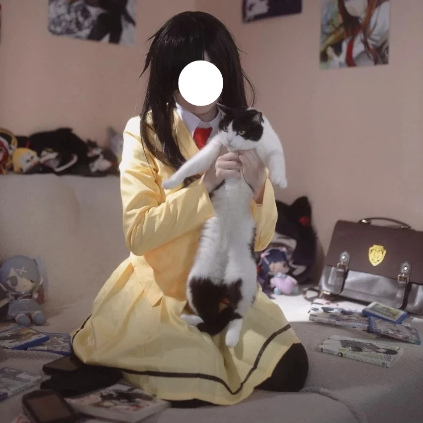 Anime WataMote Tomoko Kuroki Cosplay Japanese School Uniform Costume Cream Yellow Blazer White Shirt Red Tie Pleated Skirt Set
