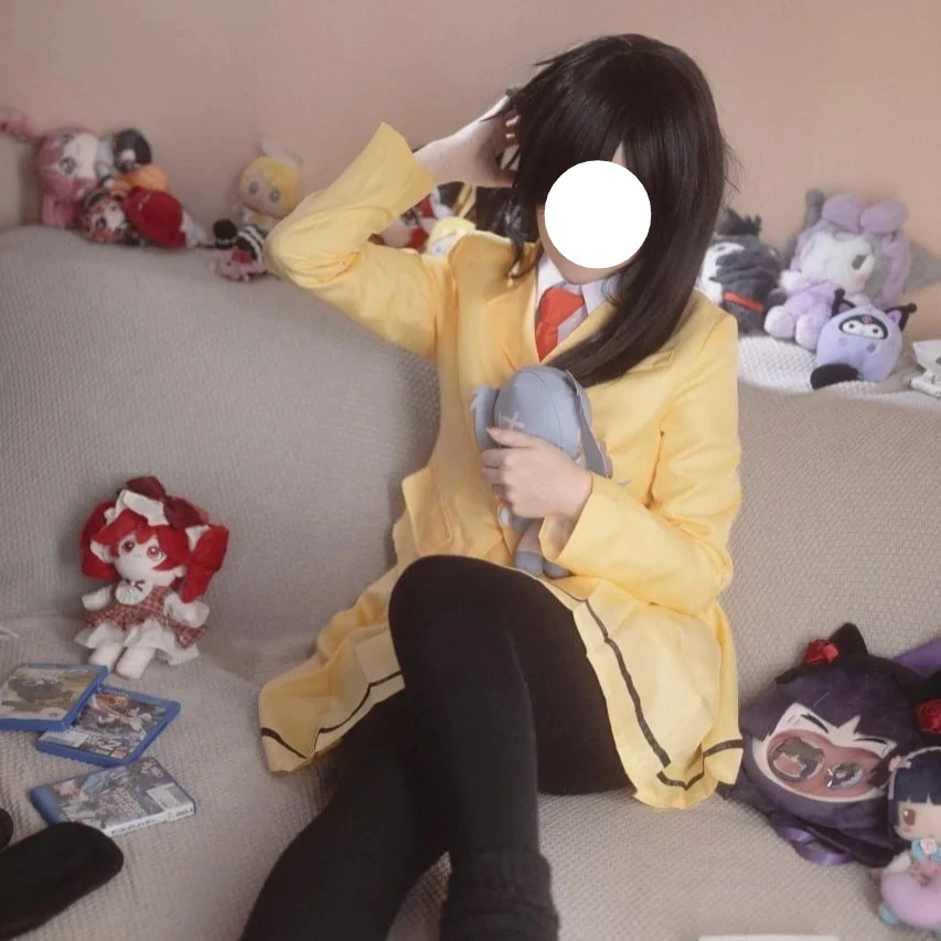 Anime WataMote Tomoko Kuroki Cosplay Japanese School Uniform Costume Cream Yellow Blazer White Shirt Red Tie Pleated Skirt Set