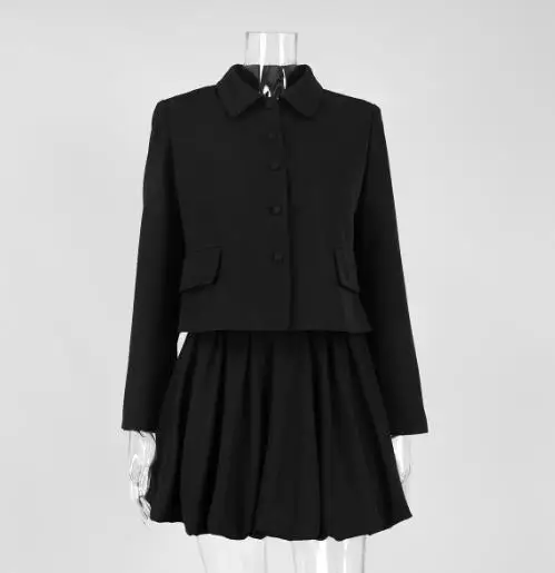 Two Piece Set Women Outfit 2025 Spring Autumn New Temperament Commuting Long Sleeve Blazer & Casual Flower Bud Mini Skirt Set