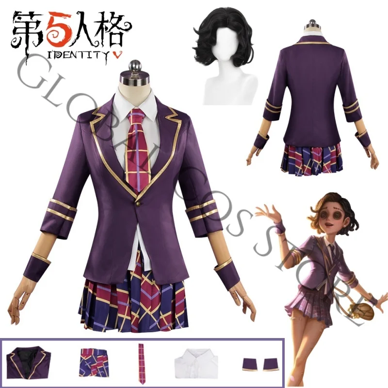 Game Identity Ⅴ Margaretha Zelle Cosplay Academy School Uniform Costume Purple Blazer Dress Shirt Wig Set for Halloween Roleplay
