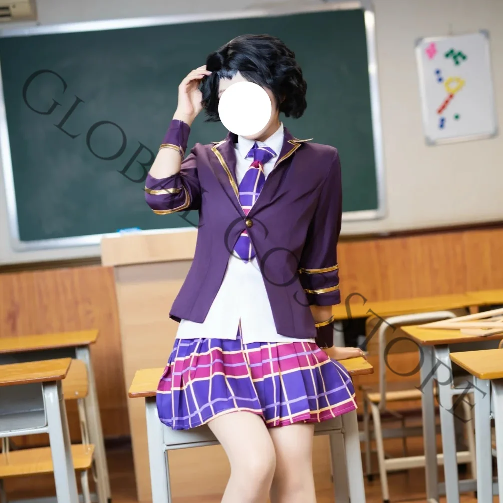 Game Identity Ⅴ Margaretha Zelle Cosplay Academy School Uniform Costume Purple Blazer Dress Shirt Wig Set for Halloween Roleplay