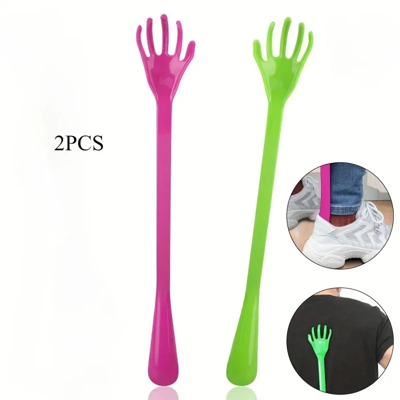 2Pcs Long Handle Shoe Horn & Back Scratcher, Ergonomic No Bend Lazy Tool for Shoe Wearing & Back Itch Relief