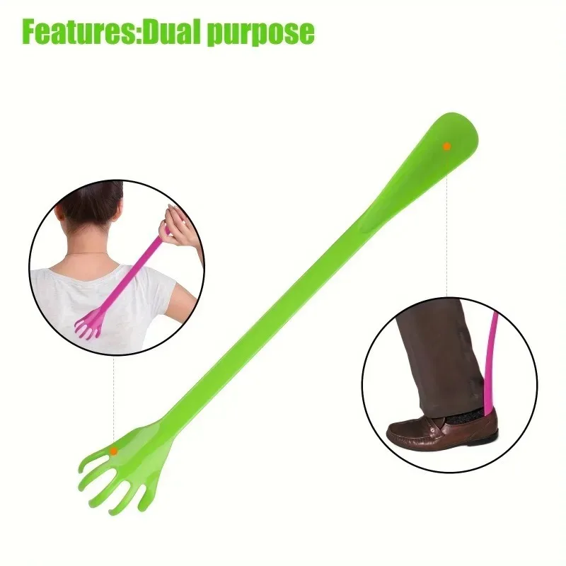 2Pcs Long Handle Shoe Horn & Back Scratcher, Ergonomic No Bend Lazy Tool for Shoe Wearing & Back Itch Relief