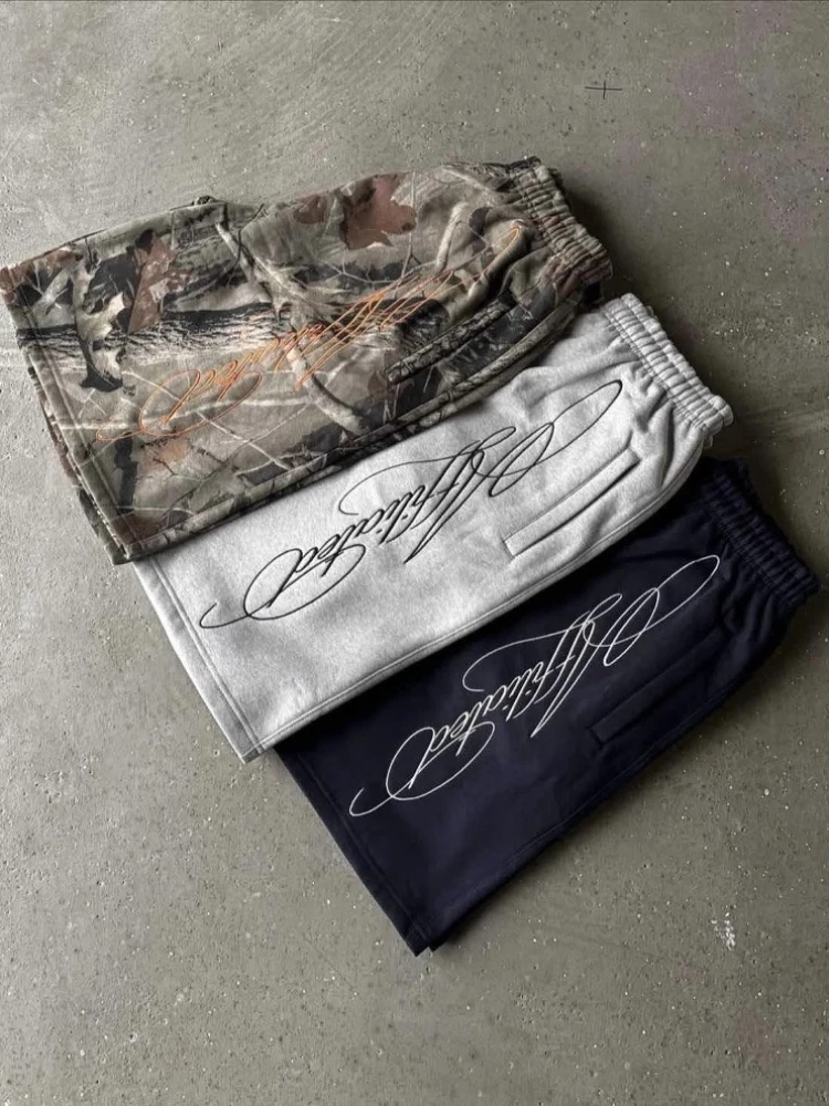 HOUZHOU American Style Retro Washed Print Casual Shorts Loose-Fit Streetwear Straight-Leg Pants Summer Y2k Jogging Shorts