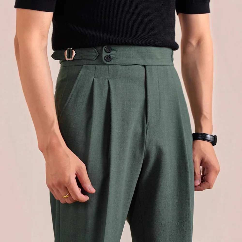 Italian Naples Men's Business Casual Suit Pants British Fashion Elegant Solid High Waisted Slim Pants 2026 Autumn New Trousers