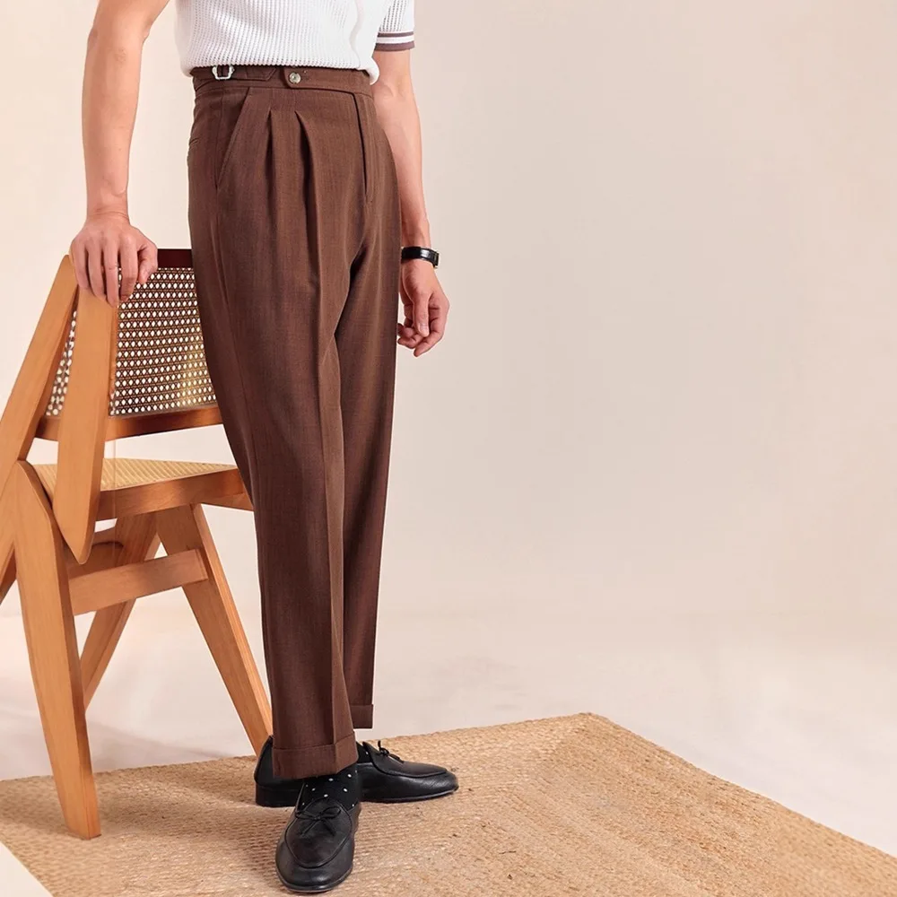 Italian Naples Men's Business Casual Suit Pants British Fashion Elegant Solid High Waisted Slim Pants 2026 Autumn New Trousers