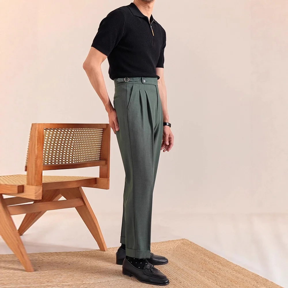 Italian Naples Men's Business Casual Suit Pants British Fashion Elegant Solid High Waisted Slim Pants 2026 Autumn New Trousers