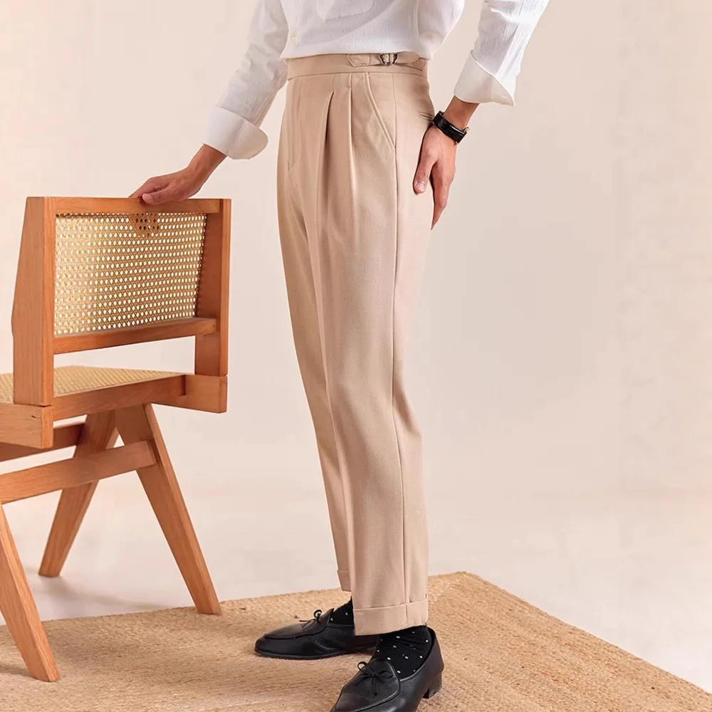Italian Naples Men's Business Casual Suit Pants British Fashion Elegant Solid High Waisted Slim Pants 2026 Autumn New Trousers