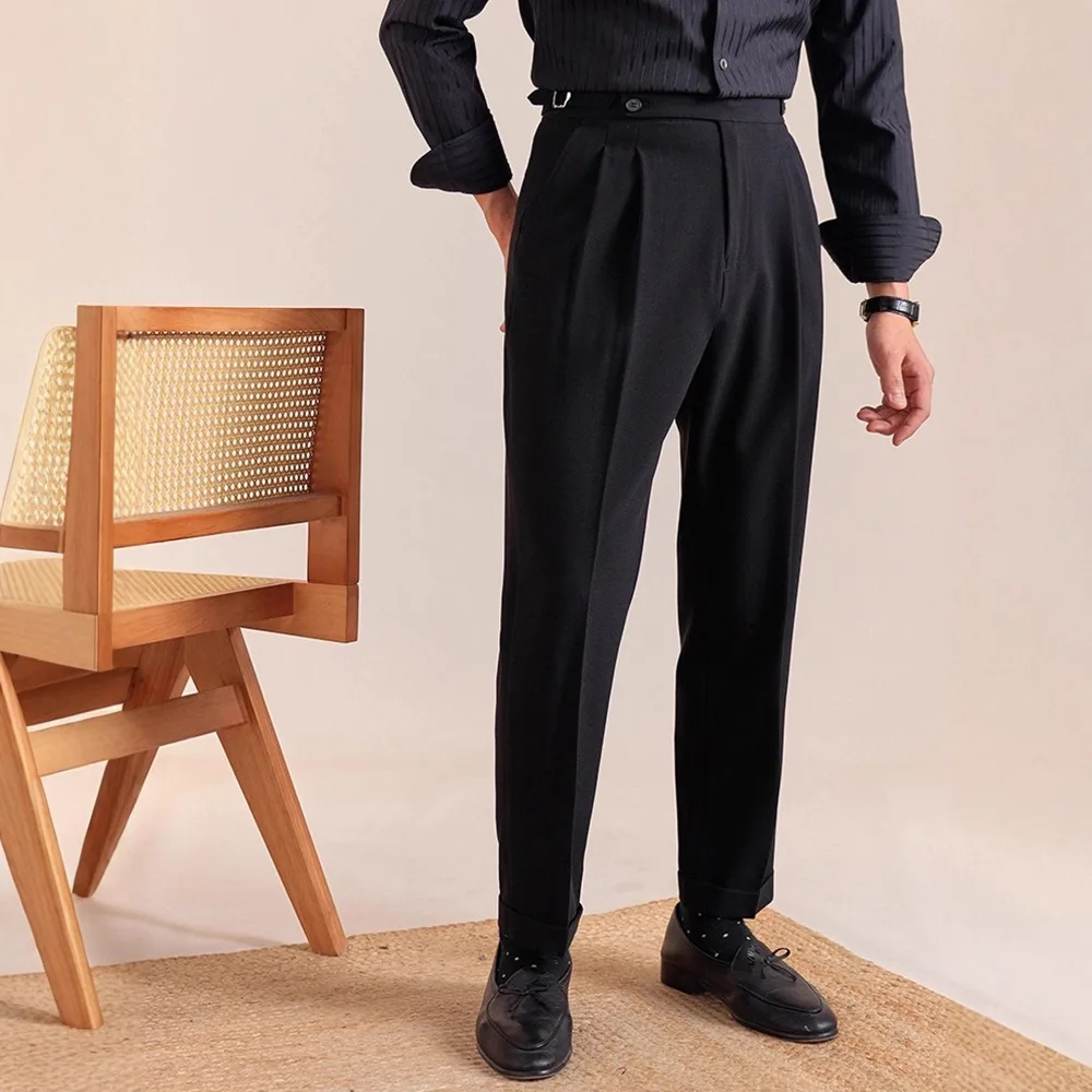 Italian Naples Men's Business Casual Suit Pants British Fashion Elegant Solid High Waisted Slim Pants 2026 Autumn New Trousers