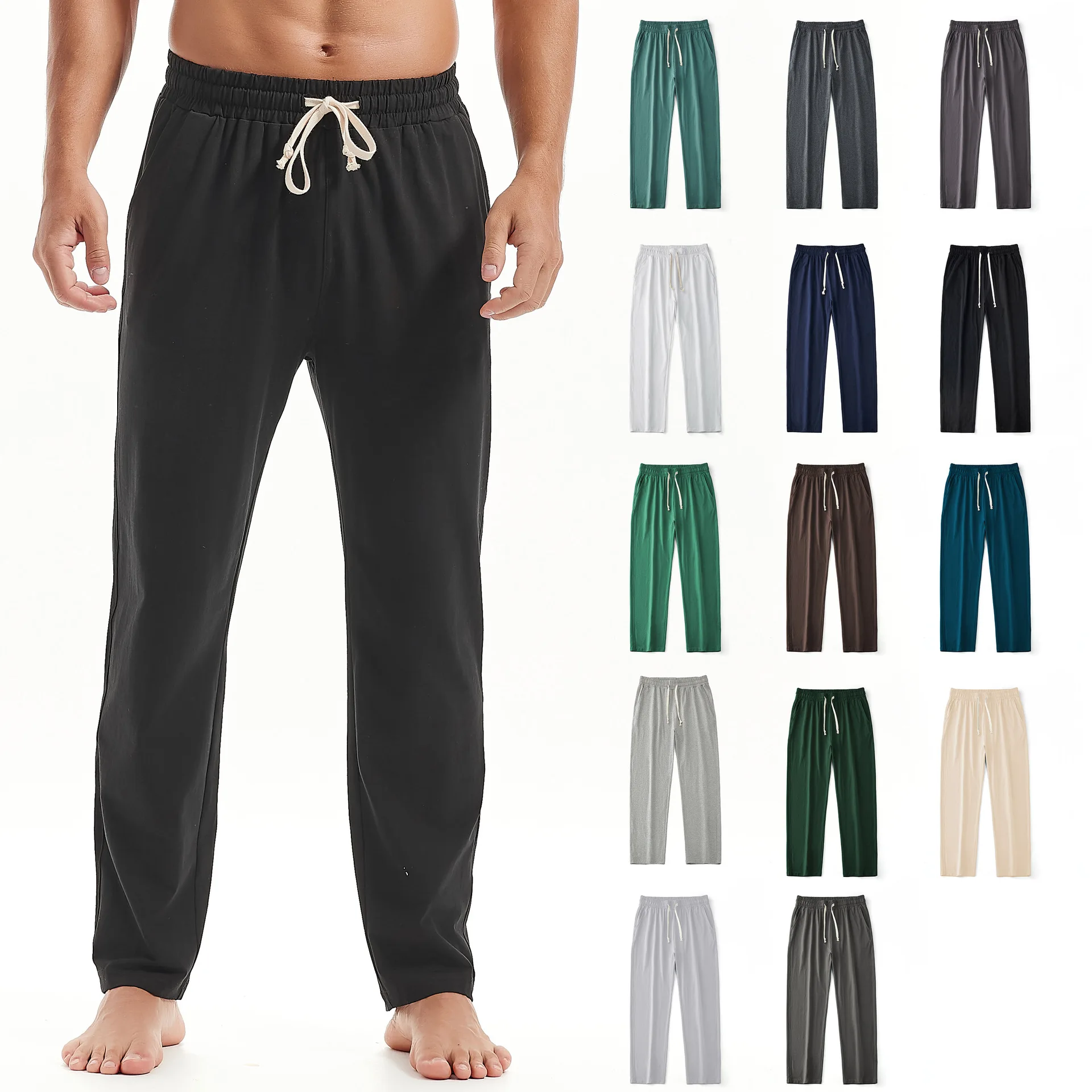 Men's 180G Combed Cotton Sport Pants Solid Color Straight Sweatpants Comfortable Casual Spring Autumn Homewear Men's Pants