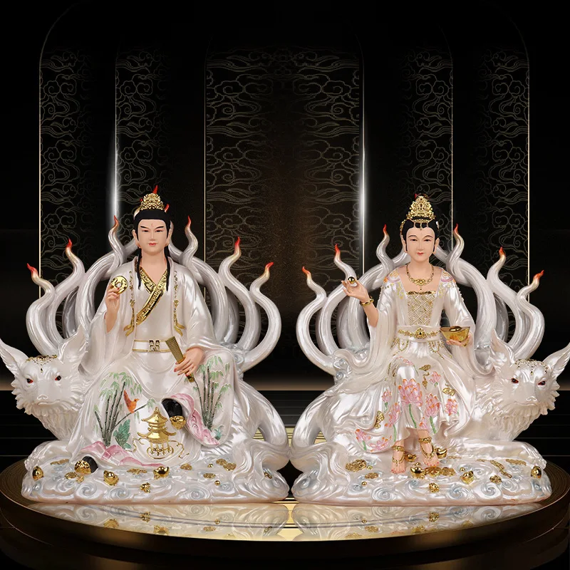 Nine-Tailed Fox, Nine-Tailed True Body Statue, Empress, Male Fox, Nine-Gong, Female Fox, Nine Girl, Home Worship Ornaments, Handicrafts, Household Buddhist Temple Worship, Imitation Porcelain Resin