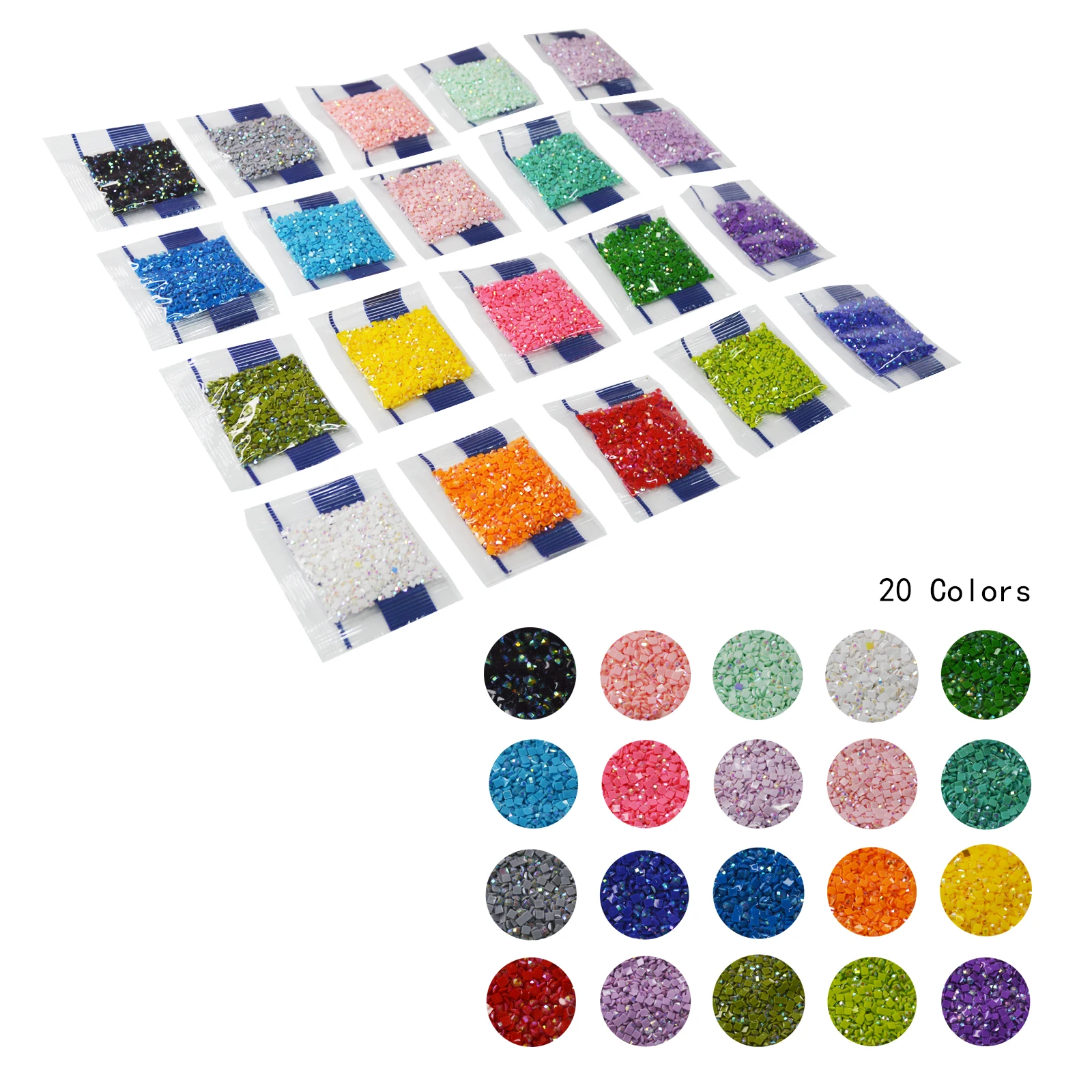 20 Colors Diamond Beads for 5D Diamond Painting Accessories, Resin AB Diamond Painting Drills Square 2.5M