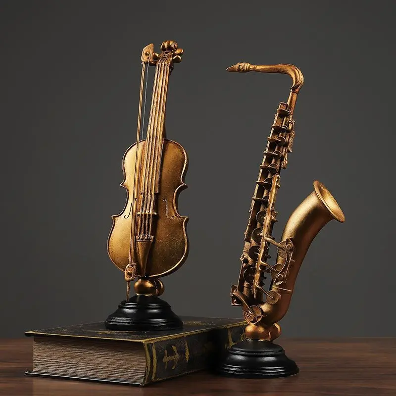 Vintage Violin Saxophone Models Home Decor Living Room Foyer Wine Cabinet Decorations Handicrafts Artistic Sculptures