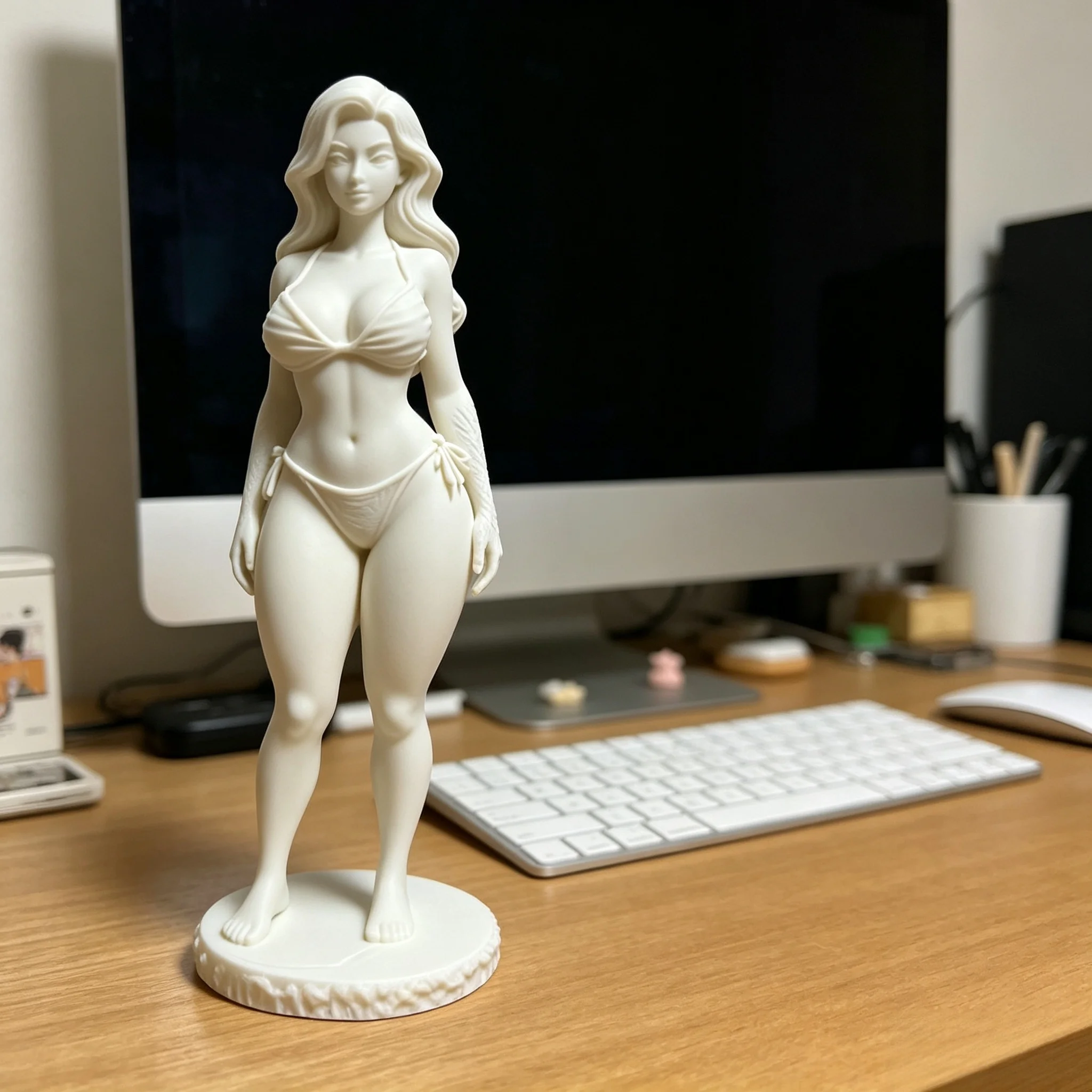 3D‑Printed Curly‑Hair Female Art Sculpture Small Resin Desktop Ornament Elegant Lady Statue Home Bedroom Office Decoration