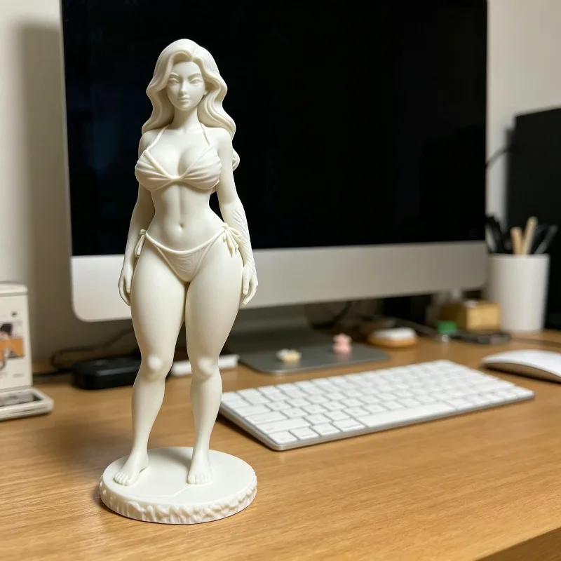 3D‑Printed Curly‑Hair Female Art Sculpture Small Resin Desktop Ornament Elegant Lady Statue Home Bedroom Office Decoration