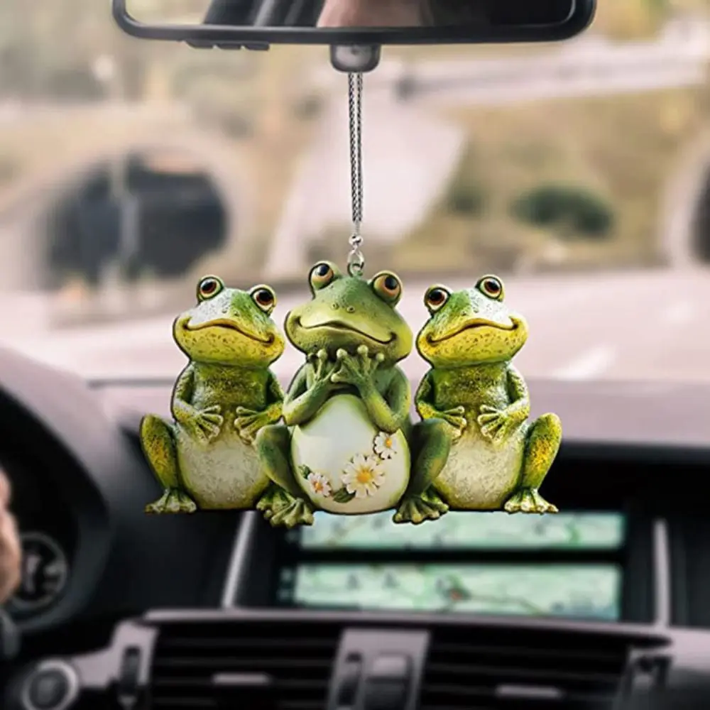 Funny 2D Green Frog Pendant Small Cute Frog Car Pendant Handicrafts Acrylic Flat Ornaments Desktop