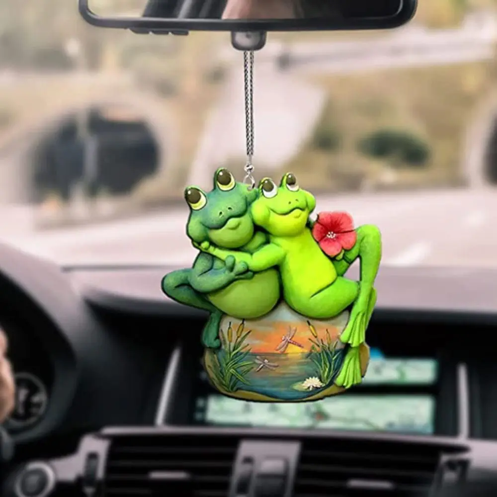 Funny 2D Green Frog Pendant Small Cute Frog Car Pendant Handicrafts Acrylic Flat Ornaments Desktop