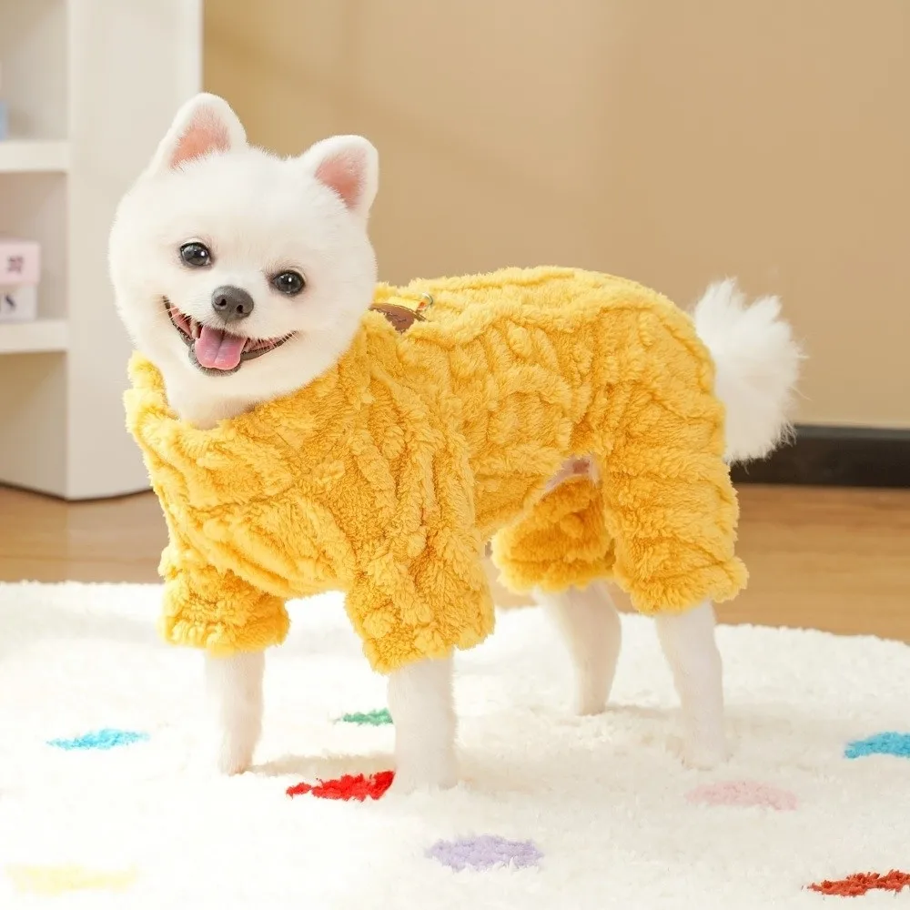 Fashion Warm Dog Four Legged Clothes Soft Fleece Winter Dog Pajamas with D Ring Thicken Pet Sweater Outdoor Wear
