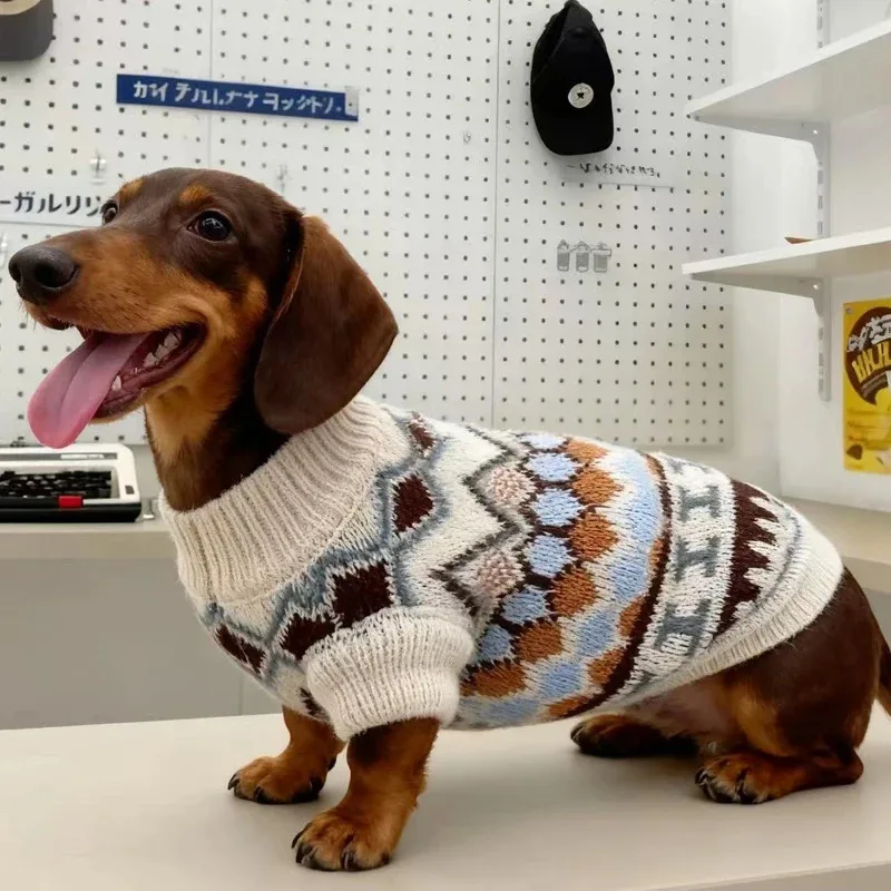 Bohemian Hand Knitted Autumn Winter Sweater for Dachshunds Soft Warm Thick Dog Coat Cozy Loungewear Wiener Dogs Small