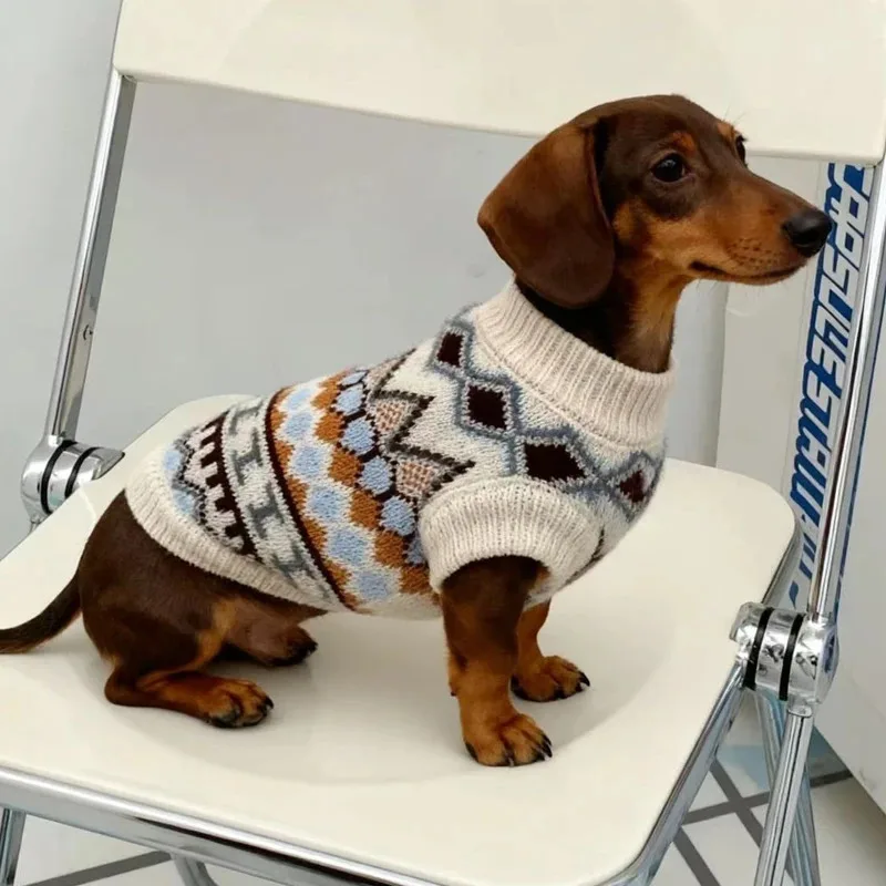 Bohemian Hand Knitted Autumn Winter Sweater for Dachshunds Soft Warm Thick Dog Coat Cozy Loungewear Wiener Dogs Small