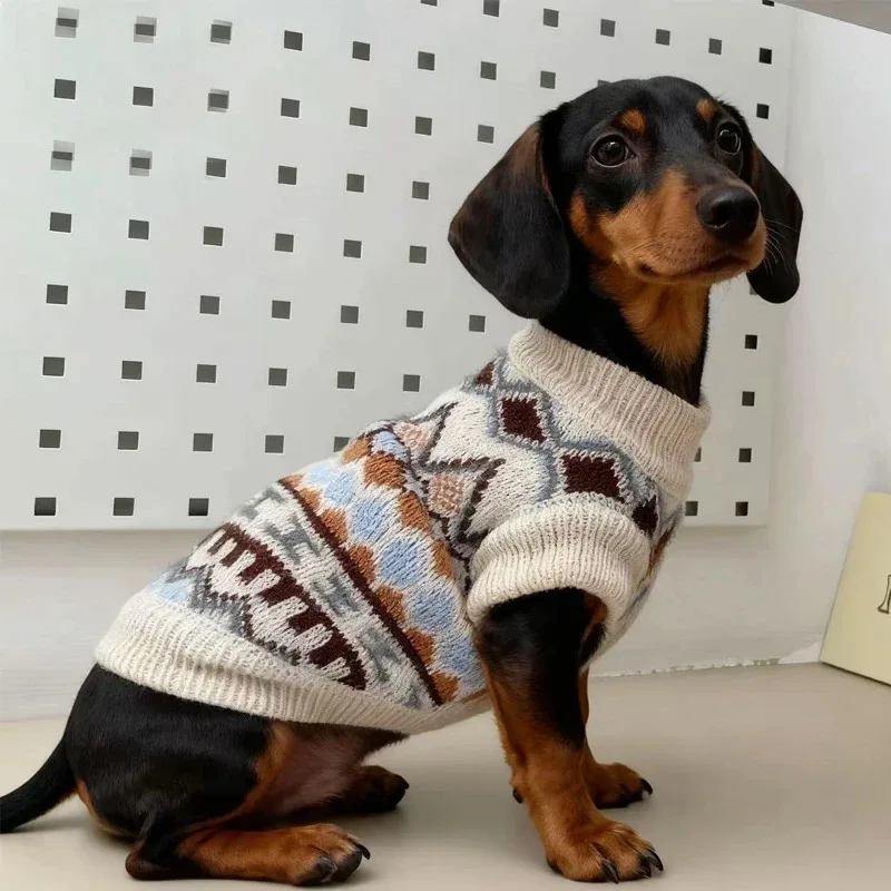 Bohemian Hand Knitted Autumn Winter Sweater for Dachshunds Soft Warm Thick Dog Coat Cozy Loungewear Wiener Dogs Small