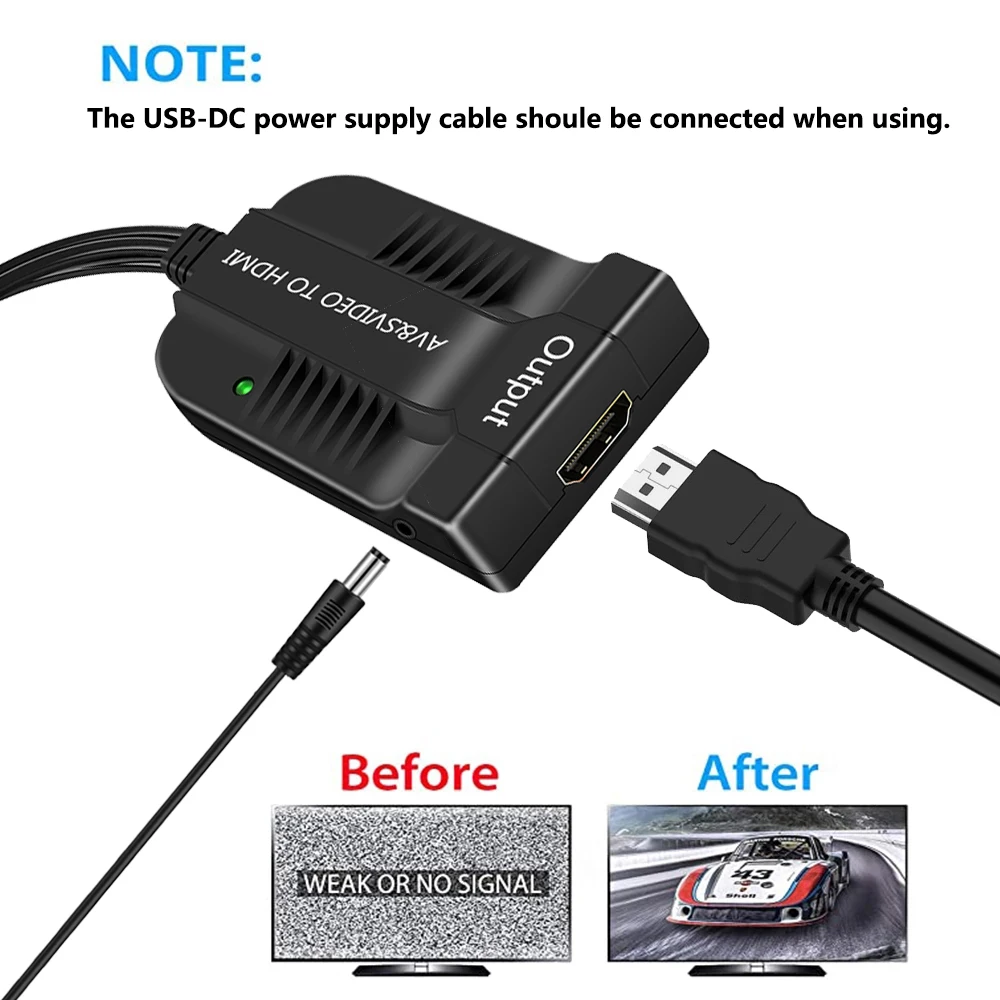 AV S Video to HDMI Audio Adapter CVBS RCA to HDMI 720p/1080p HD Video Converter 1080P Upscaler for TV VHS VCR DVD