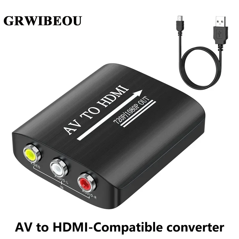 GRWIBEOU AV to HDMI Converter, AV to HDMI Adapter Support 720p/1080p for PS1/PS2/PS3/Xbox 360/WII/N64/SNES/STB/VHS/VCR/Blue-Ray
