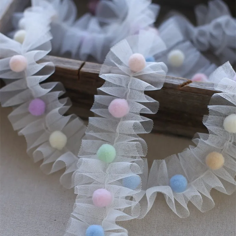 Creative New Center Pleated Colorful Pompom Applique Lace DIY Ladies Children Clothes Skirt Hat Belt Home Decoration Accessories